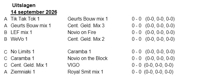 Uitslagen laatste speeldag, Mix